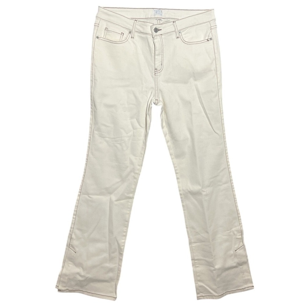 Time‎ and Tru Women's Size 14 Cream Bootcut Jeans Mid Rise Contrast Stitch